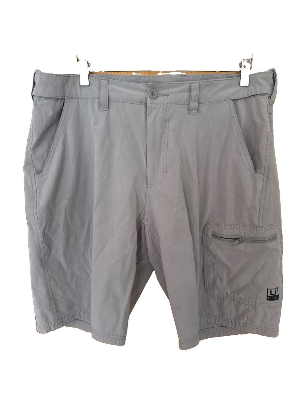 HUK Fishing Shorts Mens XL 9" Gray Stretch Cargo Hiking Outdoor
